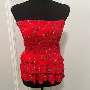 Olivaceous ruffle tube top red/floral in size small